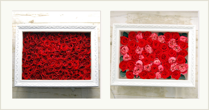 花のプリザーブドフラワー加工　赤バラの花を永久保存100本のバラを残す